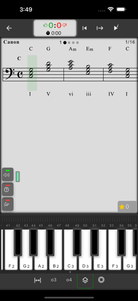 MusicKeyRoll chord progression screen