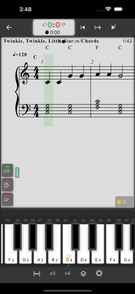 MusicKeyRoll song practice screen