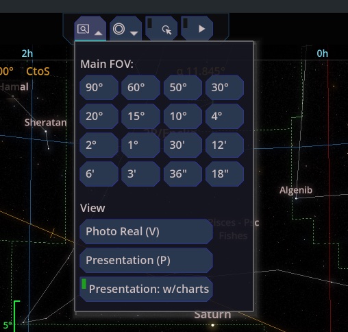 Field-of-view presets and the camera-mode label