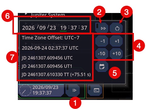 Date and time popup with local time, UTC, and Julian date
