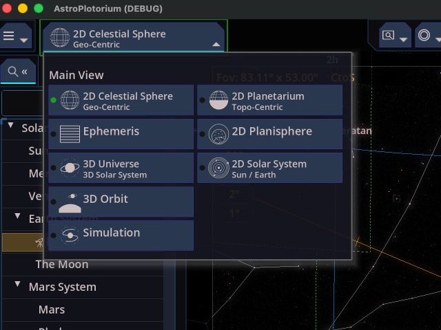 Main View menu open over the sky