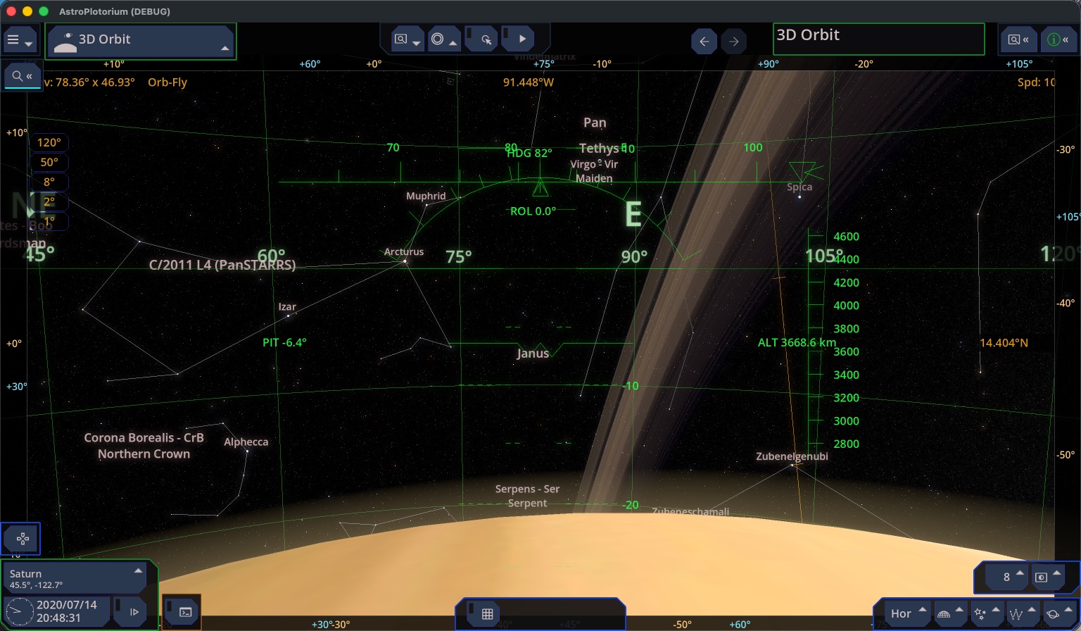 Flying above Saturn, with the flight tapes and the horizon